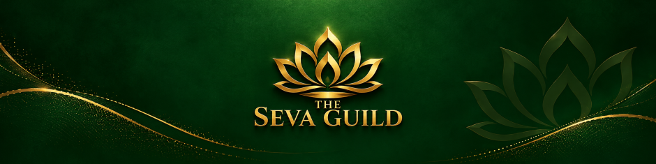 The Seva Guild gold lotus emblem on an emerald banner